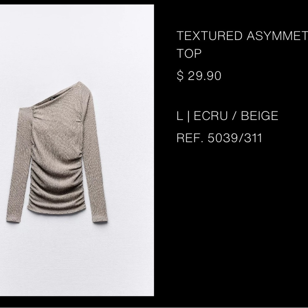 Zara Ecru Textured Asymmetric Blouse